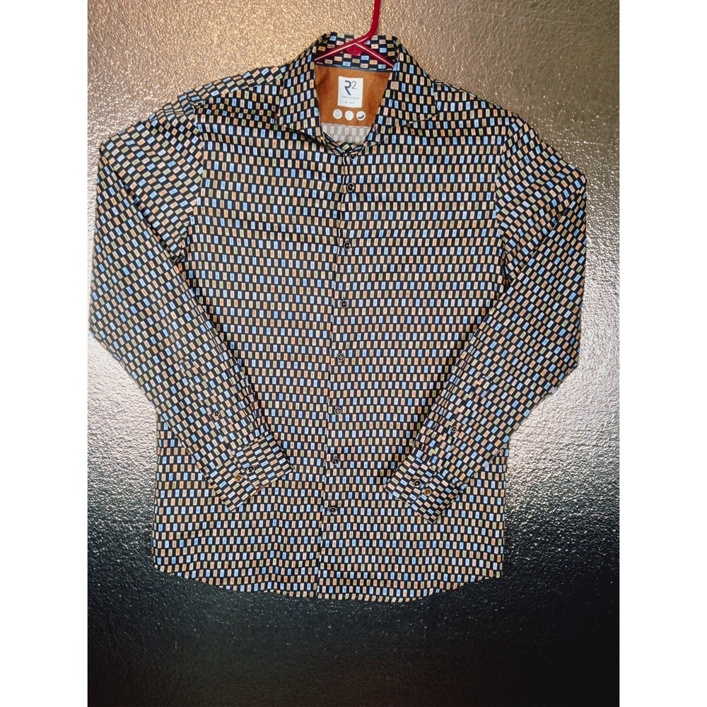 R2 Amsterdam Men's Suitcase Print Dobby Shirt Button Up 16 1/2 -  XL Geometric